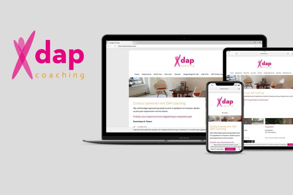 Logo en website voor DAP coaching op verschillende schermen
